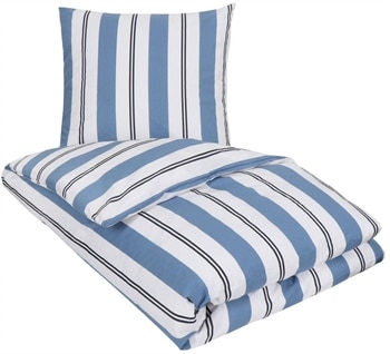Stribet sengesæt 140x220 cm - 100% bomuld - Rikke blåt sengetøj - Nordstrand Home sengetøj