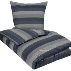 Stribet sengetøj 140x200 cm - Big stripes blue - Blåt sengetøj - 100% Bomuldssatin - By Night sengelinned