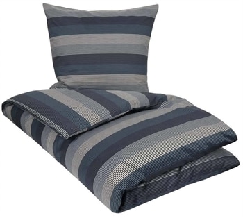 Stribet sengetøj 140x200 cm - Big stripes blue - Blåt sengetøj - 100% Bomuldssatin - By Night sengelinned