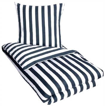 Stribet sengetøj 140x200 cm - Blåt og hvidt sengetøj - 100% Bomuldssatin sengetøj - Nordic Stripe Dark blue