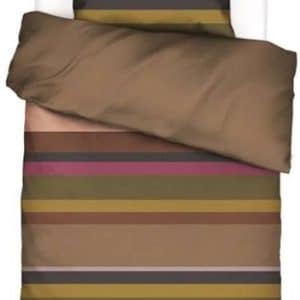 Stribet sengetøj 140x200 cm - Edith brunt sengetøj - 2 i 1 sengesæt - 100% bomuldssatin - Essenza sengetøj