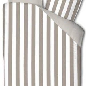 Stribet sengetøj 140x200 cm - Everline Beige og hvidt sengetøj - 2 i 1 design - 100% Bomuldssatin sengetøj
