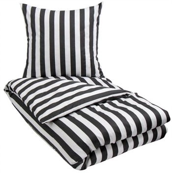 Stribet sengetøj 140x200 cm - Gråt og hvidt sengetøj - 100% Bomuldssatin sengetøj - Nordic Stripe Dark grey
