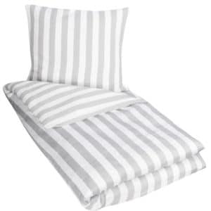 Stribet sengetøj 140x200 cm - Gråt og hvidt sengetøj - Sengelinned i 100% Bomuldssatin - Nordic Stripe