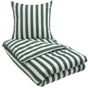 Stribet sengetøj 140x200 cm - Grønt og hvidt sengetøj - 100% Bomuldssatin sengetøj - Nordic Stripe