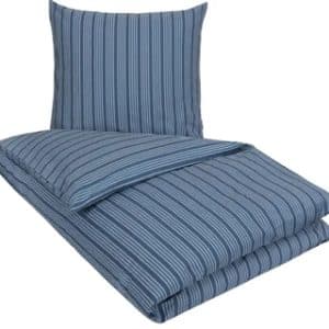 Stribet sengetøj 140x200 cm - Lone blåt sengetøj - 100% bomuld - Nordstrand sengesæt