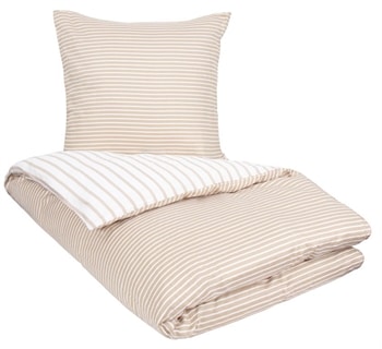 Stribet sengetøj - 140x200 cm - Narrow lines sandfarvet sengetøj - 2 i 1 - Sengetøj bomuldssatin - By Night