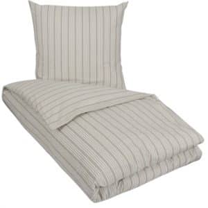 Stribet sengetøj 140x200 cm - Nordstrand sengesæt - Lone gråt sengetøj - 100% bomuld