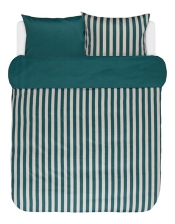 Stribet sengetøj 140x200 cm - Pine Grønt sengetøj - 2 i 1 design - Dynebetræk i 100% Bomuldssatin - Marc O'Polo