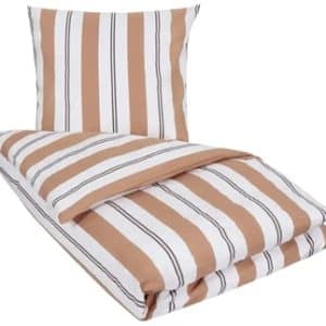 Stribet sengetøj 140x200 cm - Rikke brunt sengetøj - Nordstrand Home - Sengesæt i 100% bomuld