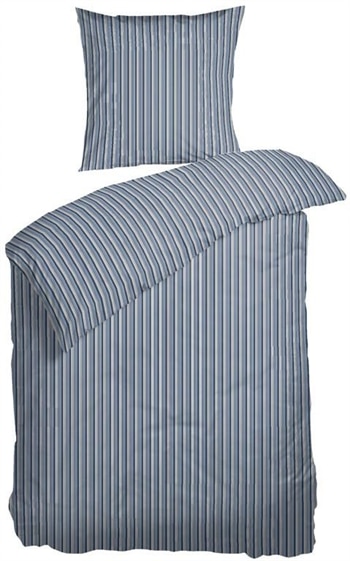 Stribet sengetøj 140x200 cm - Runner Blue - Blåt sengetøj - 100% Bomuldssatin - Nordisk Tekstil sengesæt
