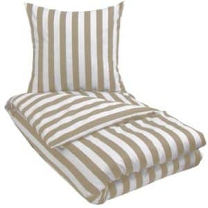 Stribet sengetøj 140x200 cm - Sandfarvet og Hvidt sengetøj - Sengesæt i 100% Bomuldssatin - Nordic Stripe Sand