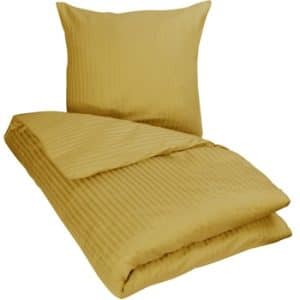 Stribet sengetøj 140x220 cm - Gult sengetøj - Jacquardvævet sengesæt i karrygul - 100% bomuldssatin