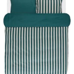 Stribet sengetøj 140x220 cm - Pine Green - Grønt sengetøj - 2 i 1 design - 100% Bomuldssatin - Marc O'Polo