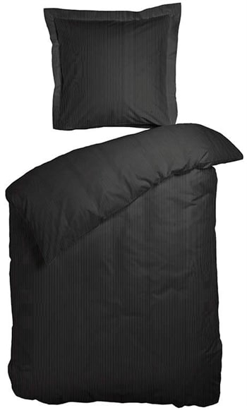 Stribet sengetøj 140x220 cm - Sort sengetøj - Sengesæt i 100% Bomuldssatin - Night & Day