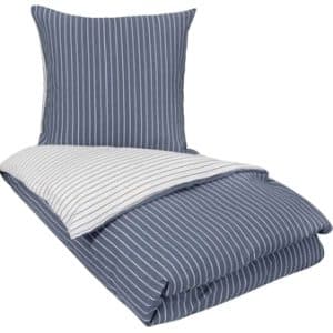Stribet sengetøj 200x200 cm - Bæk og Bølge - 2 i 1 design - Blåt & hvidt sengetøj - 100% Bomuld - By Night