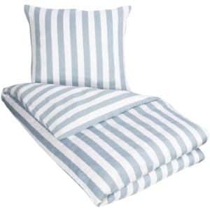 Stribet sengetøj 240x220 cm - Nordic Stripe sengesæt - lyseblå - 100% Bomuldssatin sengetøj - King size