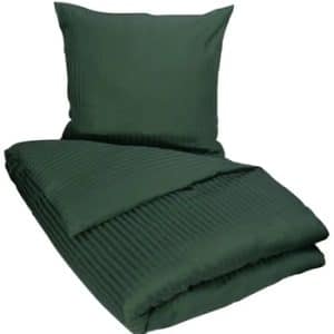 Grønt sengetøj 140x200 cm - Stribet sengetøj - 100% Bomuldssatin