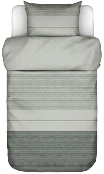 Stribet sengetøj 140x200 cm - Idya green - Sengesæt 2 i 1 design - 100% Bomuldssatin sengetøj - Marc O'Polo