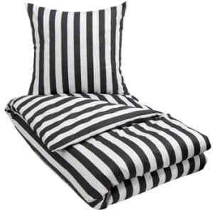 Stribet sengetøj - 150x210 cm - Dark grey - Gråt og hvidt sengesæt - 100% Bomuldssatin sengetøj - Nordic Stripe