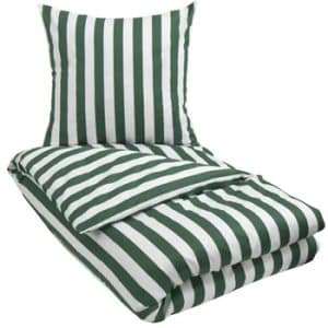 Stribet sengetøj - 150x210 cm - Green - Grønt og hvidt sengesæt - 100% Bomuldssatin sengetøj - Nordic Stripe