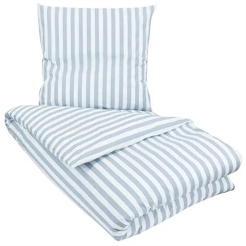 Stribet sengetøj - 150x210 cm - Stripes blue - Lyseblå - Sengelinned i 100% Bomuld - Borg Living sengesæt