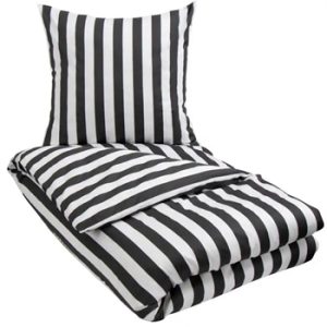 King size sengetøj - 240x220 cm - Antrasit grå og hvid stribet sengesæt - 100% Bomuldssatin - Nordic Stripe