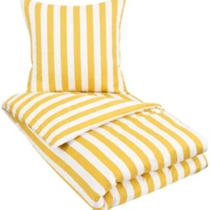 Kingsize dyne sengetøj 240x220 cm - Stribet karry gult og hvidt sengesæt - 100% Bomuldssatin sengetøj - Nordic Stripe