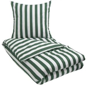Kingsize sengetøj 240x220 cm - Grøn og hvid stribet sengesæt- 100% Bomuldssatin - Nordic Stripe king size sengetøj