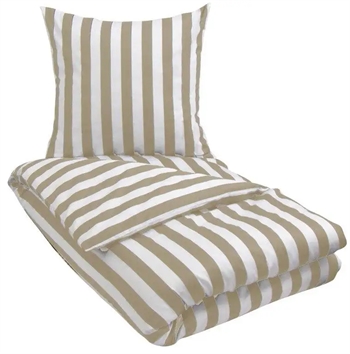 Kingsizedyne sengetøj 240x220 cm - Stribet sengesæt - Sandfarvet og hvidt - 100% Bomuldssatin sengetøj - Nordic Stripe