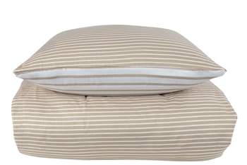 Stribet sengetøj 140x220 cm - Narrow lines sand - Vendbart sengesæt - 100% Bomuldssatin - By Night sengelinned