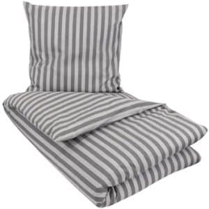 Stribet sengetøj - 140x200 cm - Stripes grey - Gråt sengetøj - 100% Bomuld - Borg Living sengesæt