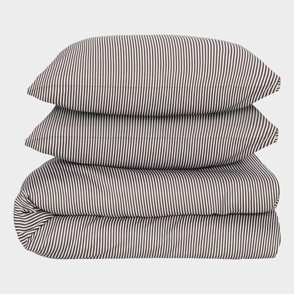 Bambus sengetøj hvid/brun stribet 200x200 200x200