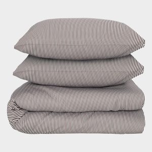 Bambus sengetøj hvid/brun stribet 240x220 240x220