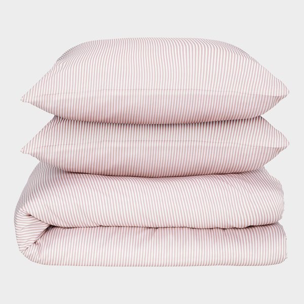 Bambus sengetøj hvid/gammel rosa stribet 200x200 200x200