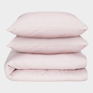 Bambus sengetøj hvid/gammel rosa stribet 200x220 200x220