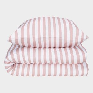Bambus sengetøj hvid/gammel rosa stribet bred 140x200 140x200
