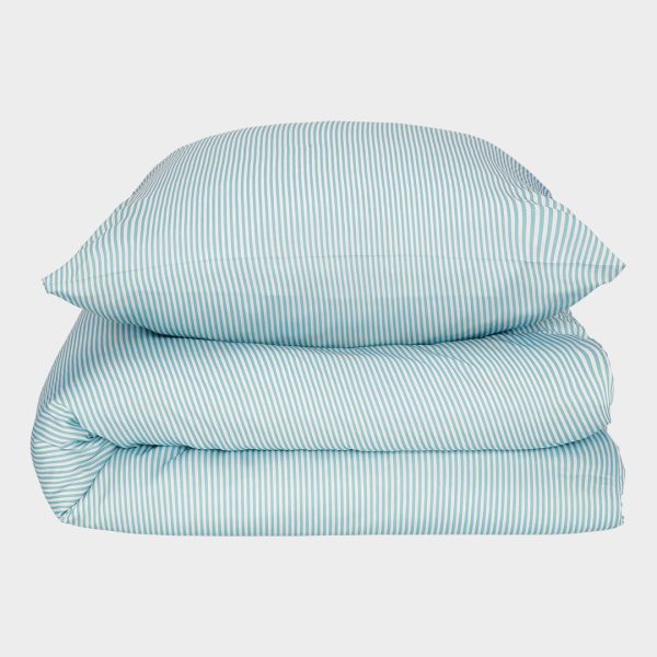 Bambus sengetøj hvid/havblå stribet 140x200 140x200