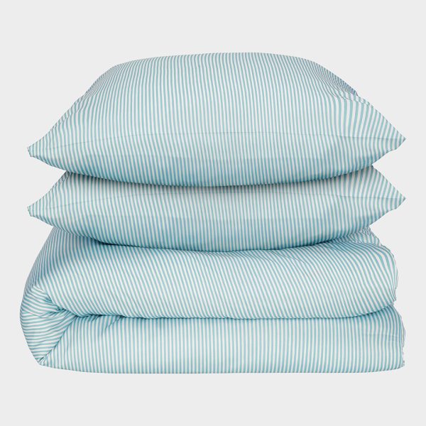 Bambus sengetøj hvid/havblå stribet 200x220 200x220