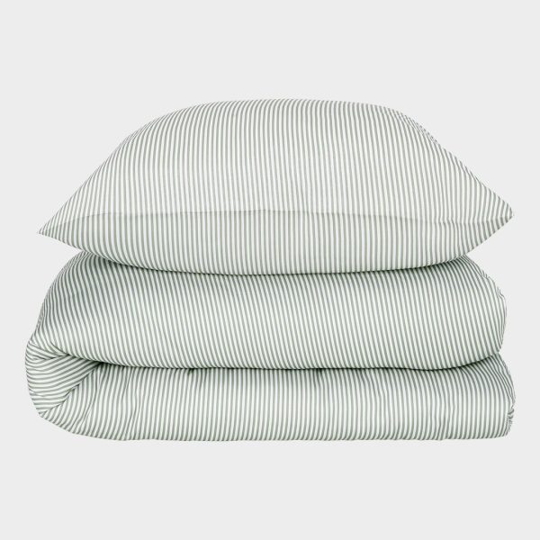 Bambus sengetøj hvid/oliven stribet 140x200 140x200
