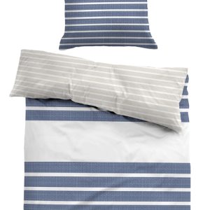 Blå stribet sengetøj 140x220 cm - Blødt bomuldssatin - Blå og hvidt sengesæt - Vendbart design - Tom Tailor