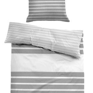 Grå stribet sengetøj 140x200 cm - Blødt bomuldssatin - Grå og hvidt sengesæt - Vendbart design - Tom Tailor