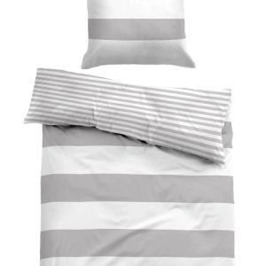 Grå stribet sengetøj 140x220 cm - Sengelinned i 100% bomuld - Grå og hvidt - Vendbart design - Tom Tailor
