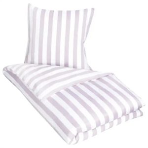 Stribet sengetøj - 140x200 cm - Blødt bomuldssatin - Nordic Stripe - Lavendel og hvidt sengesæt
