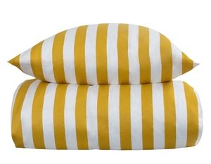 Stribet sengetøj - 140x220 cm - Blødt bomuldssatin - Nordic Stripe - Gult og hvidt sengesæt