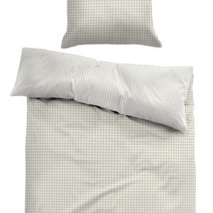 Ternet sengetøj 140x200 cm - Stribet Sengelinned i 100% bomuld - Beige - Vendbart design - Tom Tailor