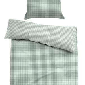 Ternet sengetøj 140x220 cm - Stribet Sengelinned i 100% bomuld - Grøn - Vendbart design - Tom Tailor
