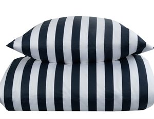 Stribet sengetøj - 140x220 cm - Blødt bomuldssatin - Nordic Stripe - Blåt og hvidt sengesæt