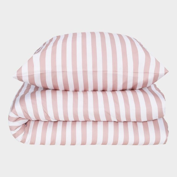 Bambus sengetøj hvid/gammel rosa stribet bred 140x220