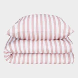 Bambus sengetøj hvid/gammel rosa stribet bred 140x220